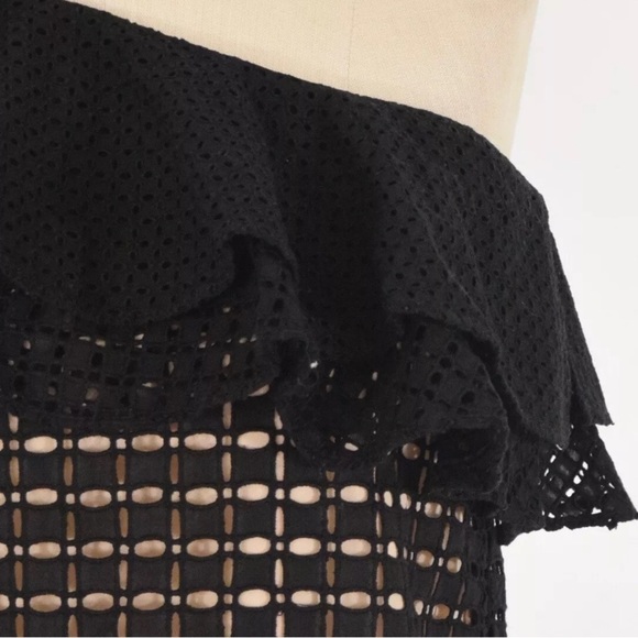 J. Crew Black Cotton Eyelet Lace Ruffled One-Shoulder Top Blouse Size 12 Large L - Picture 4 of 7